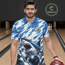Load image into Gallery viewer, Custom Blue Camo Greate White Shark Bowling Team Polo Shirt For Men, Bowling Jerseys IPHW11473