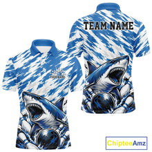 Load image into Gallery viewer, Custom Blue Camo Greate White Shark Bowling Team Polo Shirt For Men, Bowling Jerseys IPHW11473