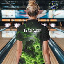 Load image into Gallery viewer, Custom Electric Green Fire Grim Reaper Bowling Women Polo Shirts, Halloween Bowling Shirt IPHW9465