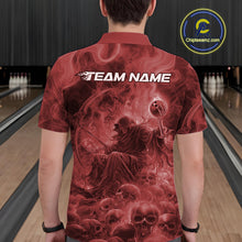 Load image into Gallery viewer, Custom Red Flame Skull Bowling Polo Shirts, Red Smoke Bowling Hallween Outfit IPHW9472
