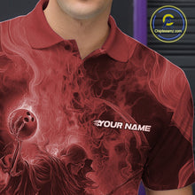 Load image into Gallery viewer, Custom Red Flame Skull Bowling Polo Shirts, Red Smoke Bowling Hallween Outfit IPHW9472