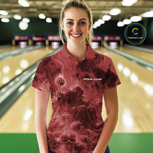 Load image into Gallery viewer, Custom Red Flame Skull Bowling Polo Shirts, Red Smoke Bowling Hallween Outfit IPHW9472