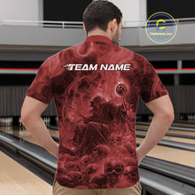 Load image into Gallery viewer, Custom Red Flame Skull Bowling Quarter-Zip Shirts, Red Smoke Bowling Hallween Outfit IPHW9472