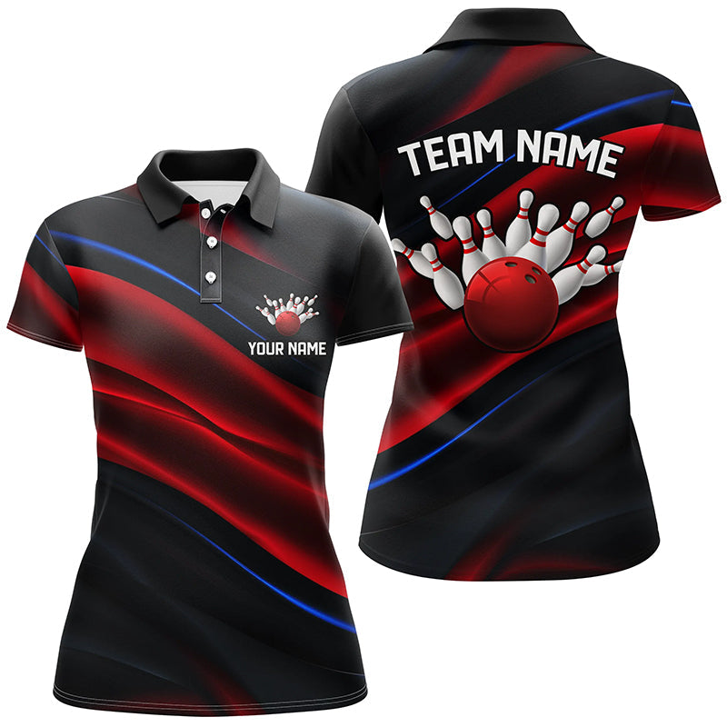 Black, Red And Blue Custom Patriotic Bowling Shirts For Women, Us Bowling Team Shirts IPHW7112