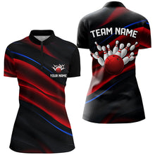 Load image into Gallery viewer, Black, Red And Blue Custom Patriotic Bowling Shirts For Women, Us Bowling Team Shirts IPHW7112