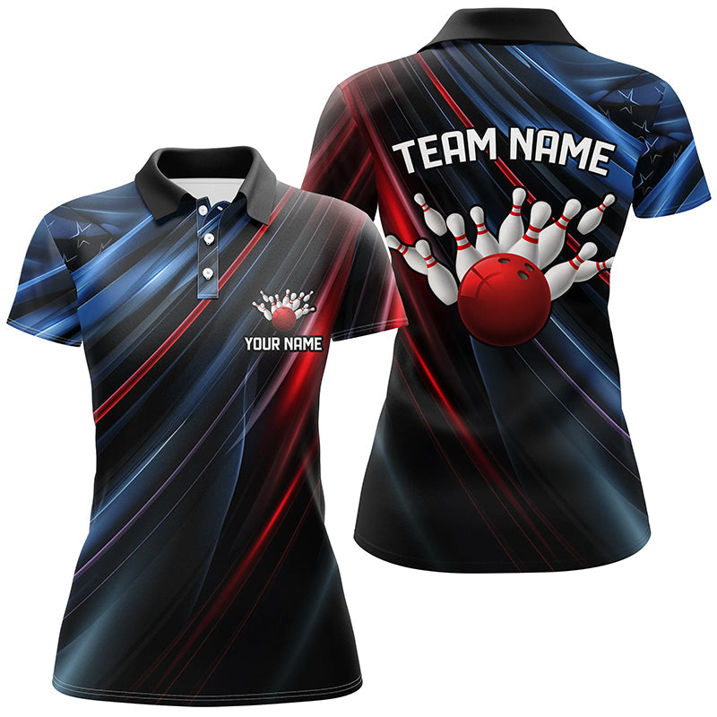 Black, Red And Blue Custom Patriotic Bowling Shirts For Women, Us Bowling Team Shirts IPHW7113