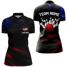 Load image into Gallery viewer, Black, Red And Blue Custom Patriotic Bowling Shirts For Women, Us Bowling League Shirts IPHW7114