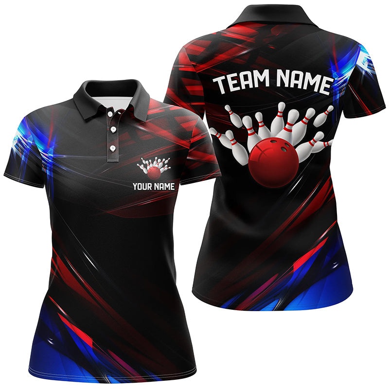 Black, Red And Blue Custom Patriotic Bowling Shirts For Women, Us Bowling League Shirts IPHW7115