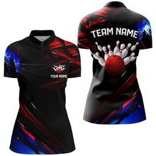 Load image into Gallery viewer, Black, Red And Blue Custom Patriotic Bowling Shirts For Women, Us Bowling League Shirts IPHW7115