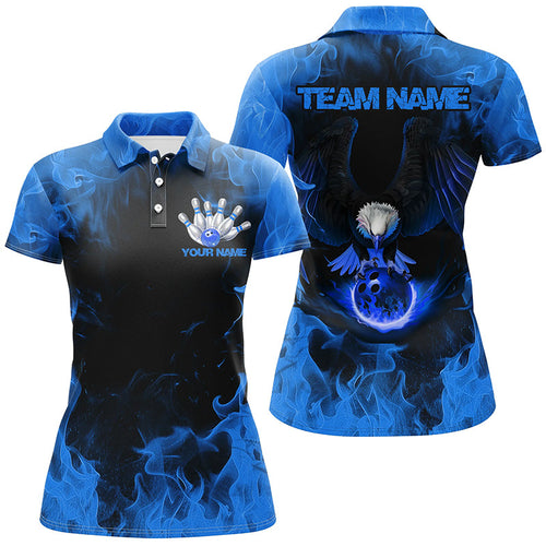 Blue Flame Eagle Bowling Team Shirts For Women, Fire Custom Bowling Uniforms Outfit Bowling IPHW7117