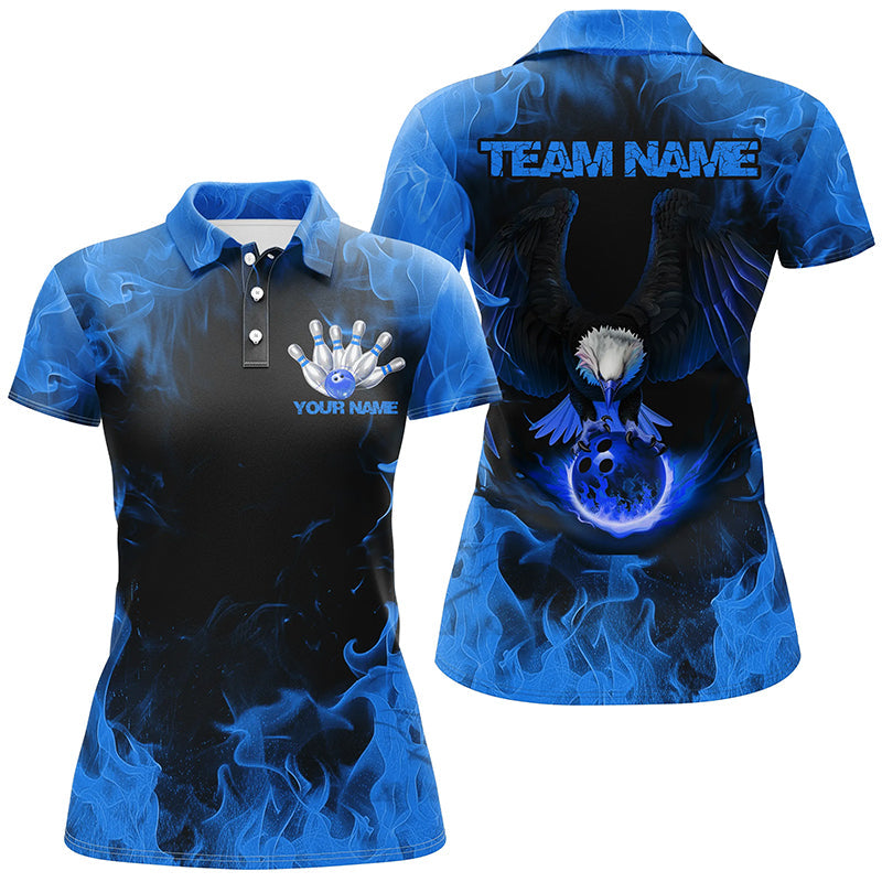 Blue Flame Eagle Bowling Team Shirts For Women, Fire Custom Bowling Uniforms Outfit Bowling IPHW7117