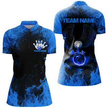 Load image into Gallery viewer, Blue Flame Eagle Bowling Team Shirts For Women, Fire Custom Bowling Uniforms Outfit Bowling IPHW7117