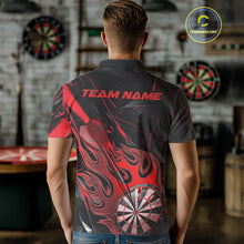 Load image into Gallery viewer, Custom Black And Red Flame Dartboard Dart Polo Shirts For Men, Dart Players Outfits IPHW9688