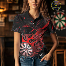 Load image into Gallery viewer, Custom Black And Red Flame Dartboard Dart Polo Shirts For Women, Dart Players Outfits IPHW9688