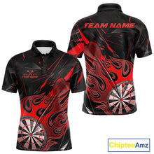 Load image into Gallery viewer, Custom Black And Red Flame Dartboard Dart Polo Shirts For Men, Dart Players Outfits IPHW9688
