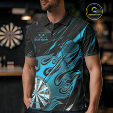 Load image into Gallery viewer, Custom Black And Blue Flame Dartboard Dart Polo Shirts For Men, Dart Players Outfits IPHW9689