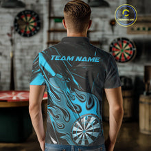 Load image into Gallery viewer, Custom Black And Blue Flame Dartboard Dart Polo Shirts For Men, Dart Players Outfits IPHW9689