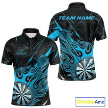 Load image into Gallery viewer, Custom Black And Blue Flame Dartboard Dart Polo Shirts For Men, Dart Players Outfits IPHW9689