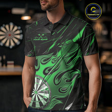 Load image into Gallery viewer, Custom Black And Green Flame Dartboard Dart Polo Shirts For Men, Dart Players Outfits IPHW9690
