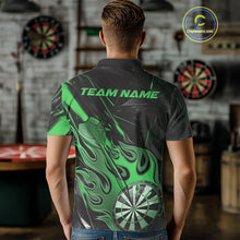 Load image into Gallery viewer, Custom Black And Green Flame Dartboard Dart Polo Shirts For Men, Dart Players Outfits IPHW9690