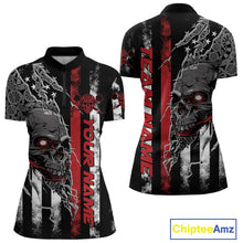 Load image into Gallery viewer, Custom Red Line US Flag Patriotic Skull Dart Women Quarter-Zip Shirts, Halloween Outfit IPHW9691