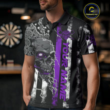 Load image into Gallery viewer, Custom Purple Line American Flag Patriotic Skull Dart Men Polo Shirts, Halloween Dart Outfit IPHW9693