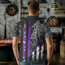 Load image into Gallery viewer, Custom Purple Line American Flag Patriotic Skull Dart Men Polo Shirts, Halloween Dart Outfit IPHW9693