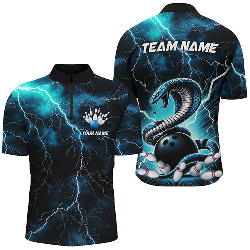 Blue Thunder Lightning Custom Cobra Snake Bowling Shirts For Men, Bowling Team Shirt With Names IPHW7423