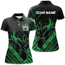 Load image into Gallery viewer, Custom Black And Green Flame Ladies Bowling Shirts, Strike Bowling Team Shirts Outfit IPHW7425