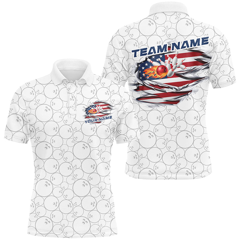 Custom Patriotic Flame Bowling Shirts, American Flag Bowling Team Shirt Bowling Jerseys IPHW7434