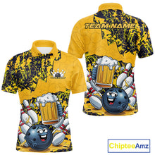 Load image into Gallery viewer, Custom Funny Bowling Beer Men Polo Shirts, Yellow Camo Bowling Ball Pattern Bowling Jersey IPHW9825