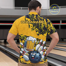 Load image into Gallery viewer, Custom Funny Bowling Beer Men Quarter-Zip Shirts, Yellow Camo Bowling Ball Pattern Bowling Jersey IPHW9825