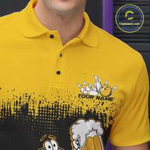 Load image into Gallery viewer, Custom Black And Yellow Funny Bowling Ball Drinking Beer Party Bowling Polo Shirts For Men IPHW9826