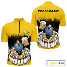 Load image into Gallery viewer, Custom Black And Yellow Funny Bowling Ball Drinking Beer Party Bowling Quarter-Zip Shirts For Men IPHW9826
