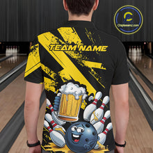 Load image into Gallery viewer, Custom Grunge Yellow Funny Bowling And Beer Polo Shirts For Men, Bowling Team Outfit IPHW9831