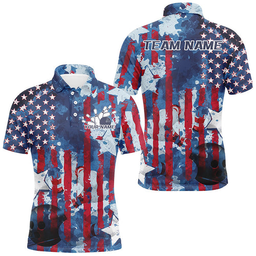 Red White And Blue Watercolor American Flag Custom Patriotic US Bowling Team Shirts For Men IPHW7713