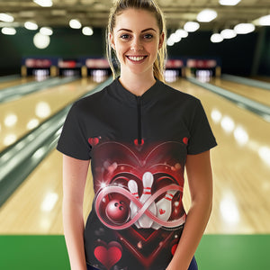 Custom Valentines Day Bowling Womens Quarter-Zip Shirts, Infinity Love Bowling Couple Shirt IPHW8369
