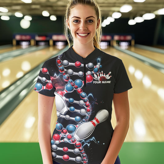 Bowling Is In My Dna Custom Bowling Team Quarter-Zip Shirts For Women, Bowling League Shirt IPHW8372