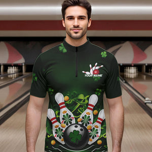 Custom Green St Patrick'S Day Bowling Quarter-Zip Shirts For Men, Saint Patrick Team Bowling Outfits IPHW8374