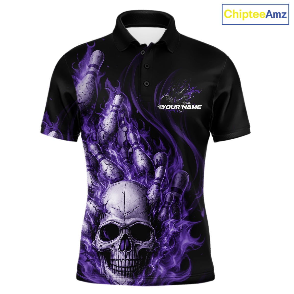 Custom Multi Styles Purple Flame Skull Halloween Bowling Team Shirts, Bowling Tournament Shirt Bowling Jersey IPHW10441