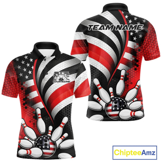 Custom Black And Red US Flag Patriotic Bowling Shirts, Freedom Bowling Team League Shirt Bowler Jerseys IPHW10453