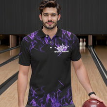 Load image into Gallery viewer, Custom Black And Purple Flame Cobra Snake Bowling Polo Shirts For Men, Bowling Team Uniform IPHW8569