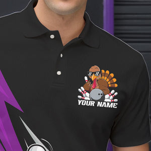 Black And Purple Custom Funny Turkey Thanksgiving Bowling Team Polo Shirts For Men IPHW8877