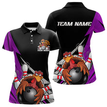 Load image into Gallery viewer, Black And Purple Custom Funny Turkey Thanksgiving Bowling Team Polo Shirts For Women IPHW8877