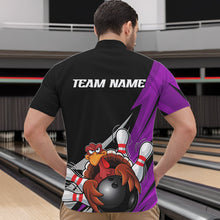 Load image into Gallery viewer, Black And Purple Custom Funny Turkey Thanksgiving Bowling Team Quarter-Zip Shirts For Men IPHW8877