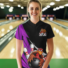 Load image into Gallery viewer, Black And Purple Custom Funny Turkey Thanksgiving Bowling Team Quarter-Zip Shirts For Women IPHW8877