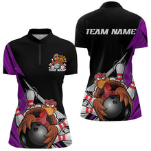 Load image into Gallery viewer, Black And Purple Custom Funny Turkey Thanksgiving Bowling Team Quarter-Zip Shirts For Women IPHW8877