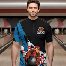 Load image into Gallery viewer, Black And Blue Custom Funny Turkey Thanksgiving Bowling Team Quarter-Zip Shirts For Men IPHW8878