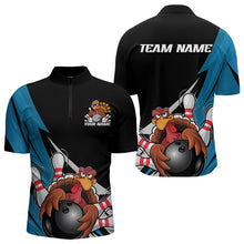 Load image into Gallery viewer, Black And Blue Custom Funny Turkey Thanksgiving Bowling Team Quarter-Zip Shirts For Men IPHW8878