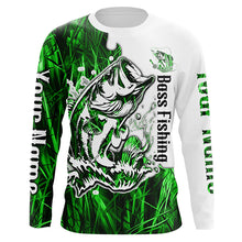 Load image into Gallery viewer, Custom Largemouth Bass Fishing Long Sleeve Tournament Shirts, Bass Fishing League Shirt | Green Camo IPHW6382